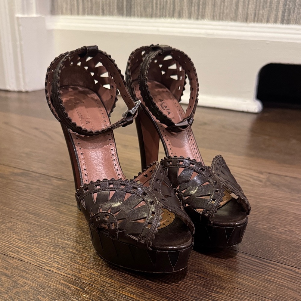 Alaia Dark Brown Laser cut Platform Heels